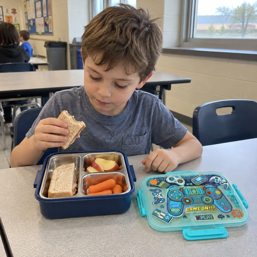 Game On Bento Lunch Box - Candid school lunch with Game On lunchbox 1