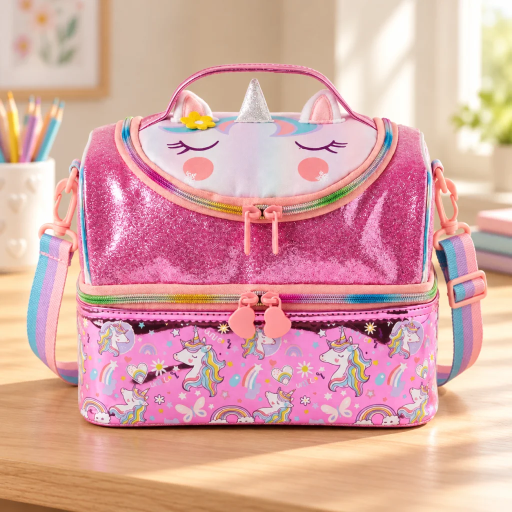 Glitter Pink Unicorn Lunch Bag - Glittery pink unicorn lunch bag 1