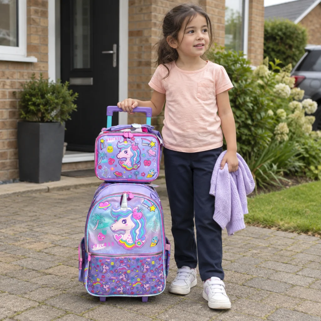 Lavender Unicorn Trolley Backpack Set - Lavender unicorn trolley set before school-2 1