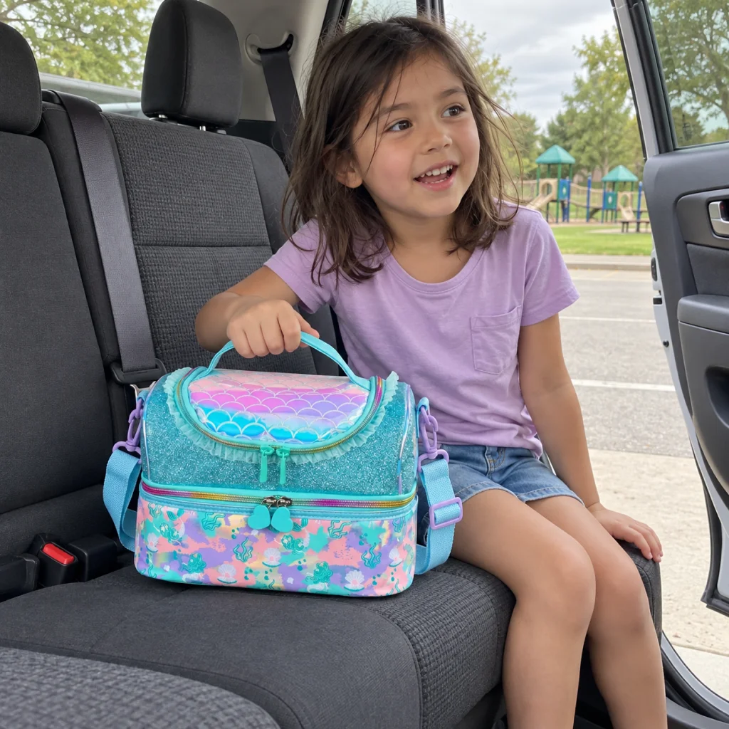 Magical Mermaid Shell Lunch Bag - Girl Picks Up Mermaid Lunch Bag 1