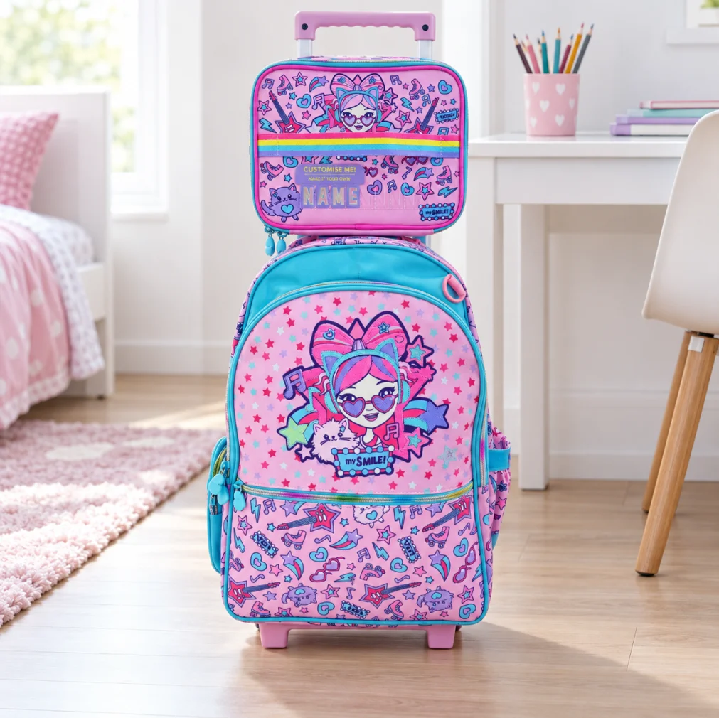 Musical Melody Trolley Backpack Set - Pink and turquoise trolley backpack set-2 1