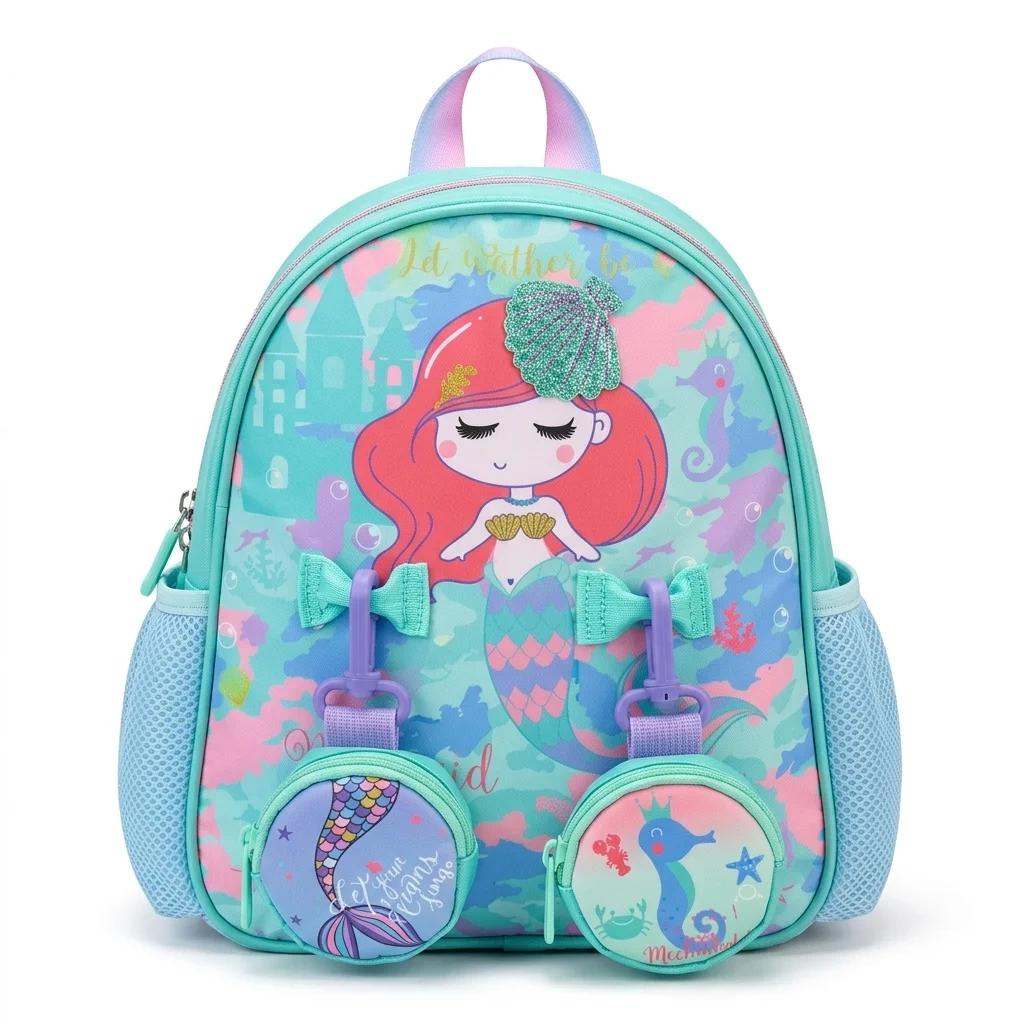Ocean Mermaid Double Pocket Backpack - Front view