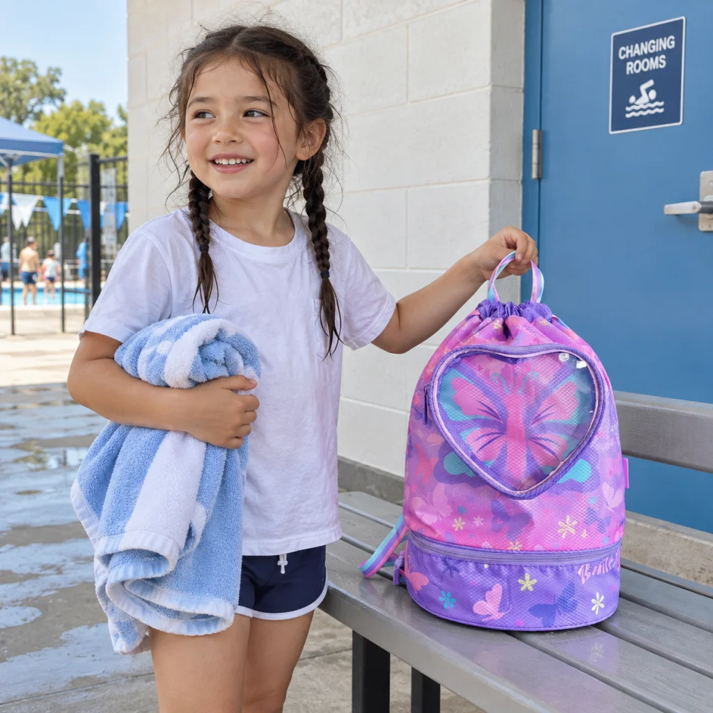 Post-Swim Butterfly Drawstring Bag - Post-swim butterfly bag moment 1