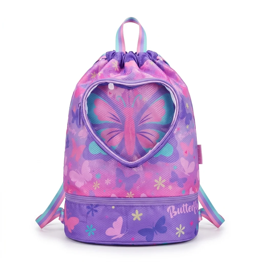 Post-Swim Butterfly Drawstring Bag - Front view