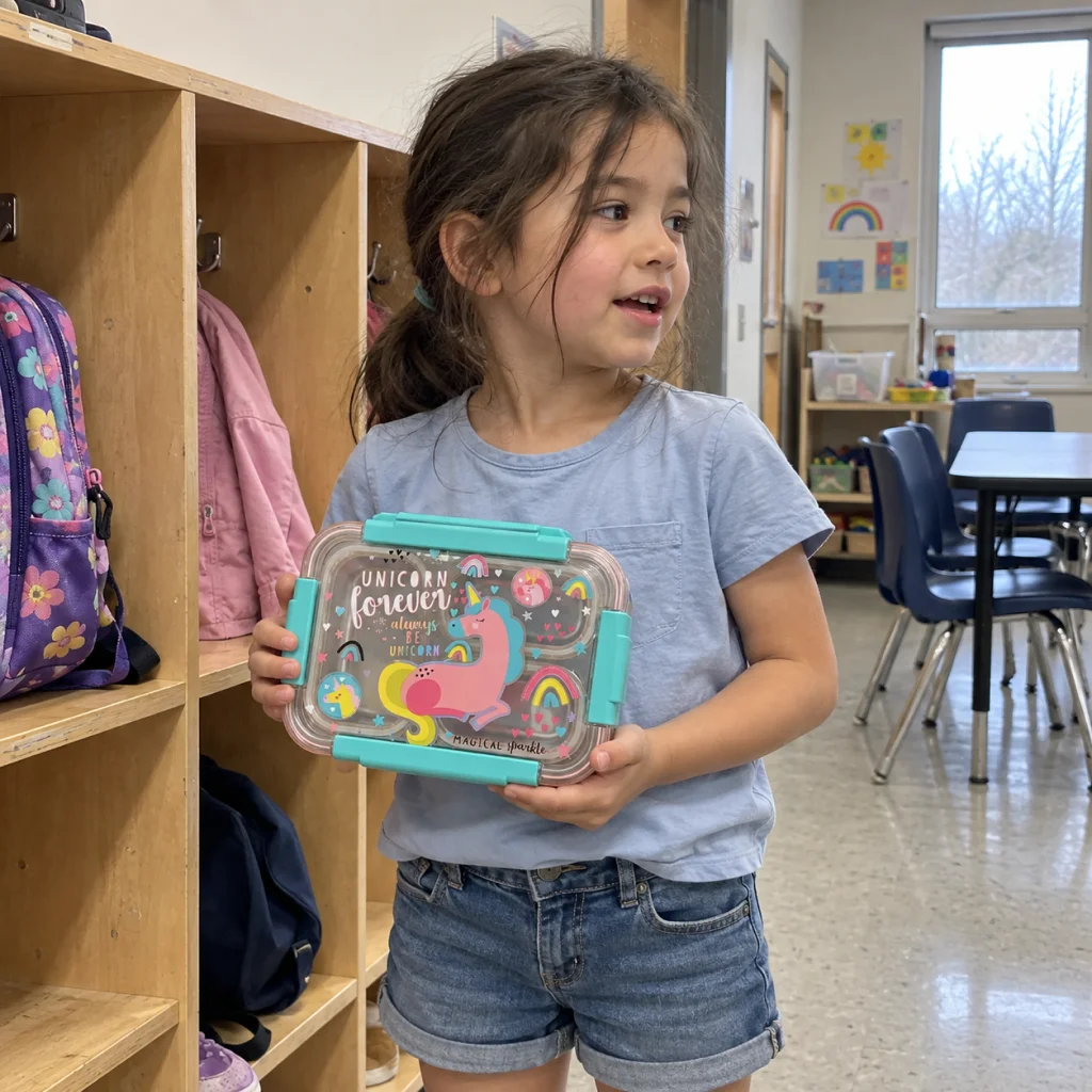 Rainbow Unicorn Lunch Container - After-school unicorn lunchbox pickup 1