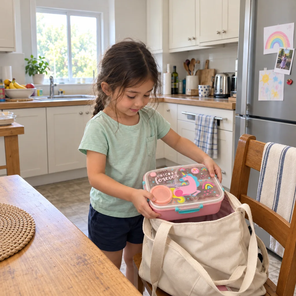 Sweet Unicorn Bento Lunch Box - Girl Packing a Pink Unicorn Lunchbox 1